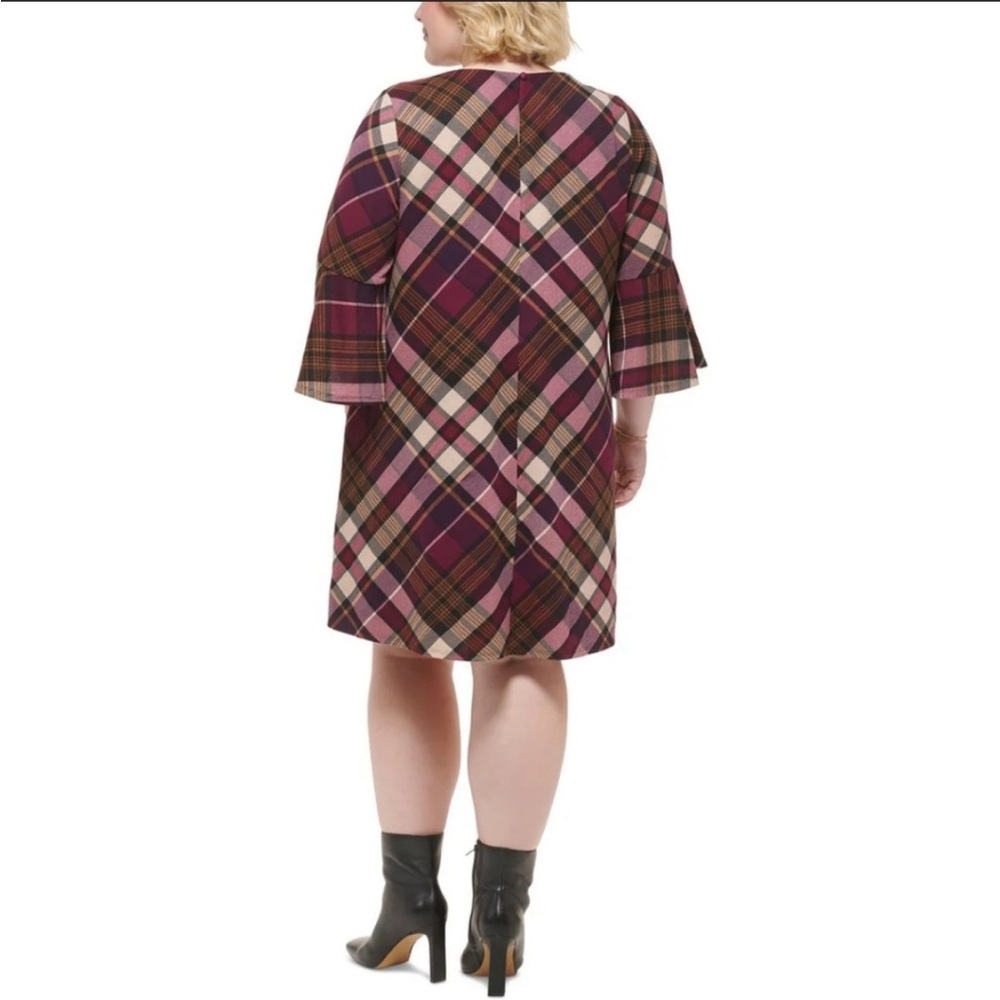 Jessica Howard Burgundy Plaid Bell Sleeve A-Line Swing Dress Plus 2X & 3X NEW - Picture 15 of 15